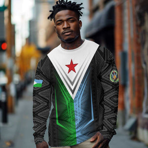 Djibouti Africa Long Sleeve Shirt Tribal Geometry Meets National Colors and Red Star Boldness