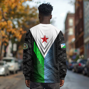 Djibouti Africa Long Sleeve Shirt Tribal Geometry Meets National Colors and Red Star Boldness
