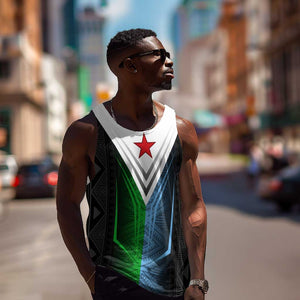 Djibouti Africa Men Tank Top Tribal Geometry Meets National Colors and Red Star Boldness