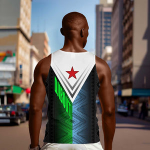 Djibouti Africa Men Tank Top Tribal Geometry Meets National Colors and Red Star Boldness
