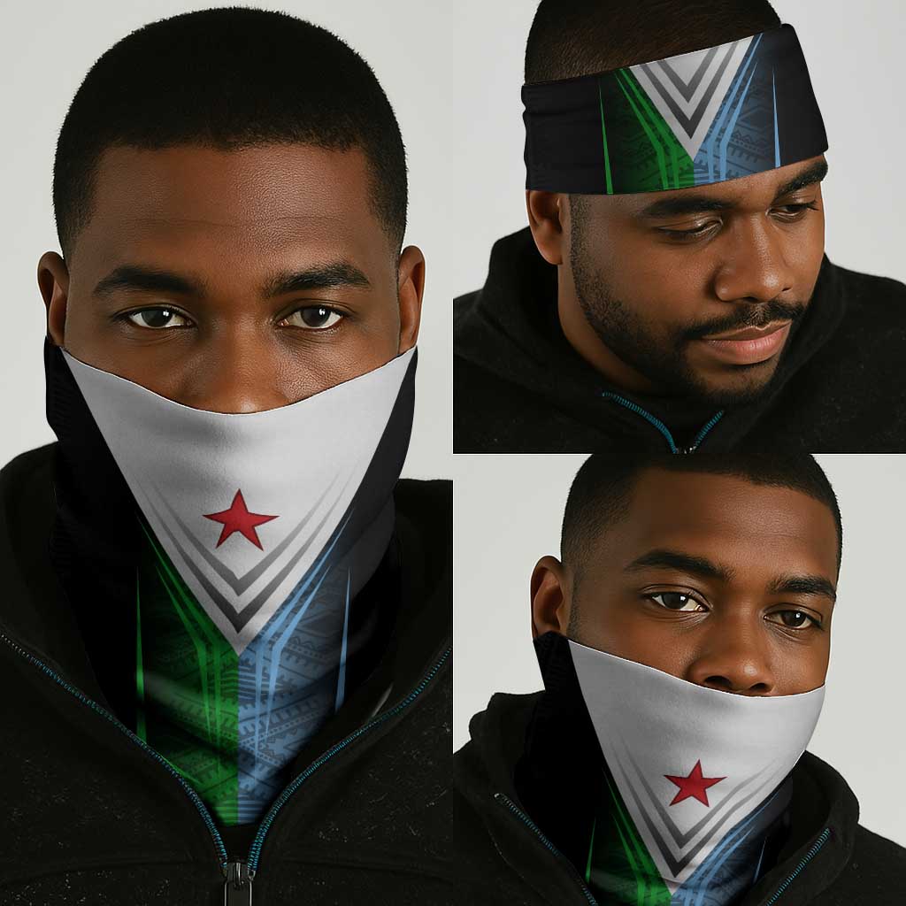 Djibouti Africa Neck Gaiter Tribal Geometry Meets National Colors and Red Star Boldness - African Pride