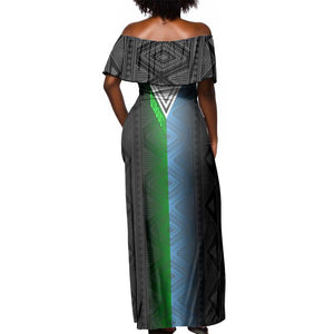 Djibouti Africa Off Shoulder Maxi Dress Tribal Geometry Meets National Colors and Red Star Boldness