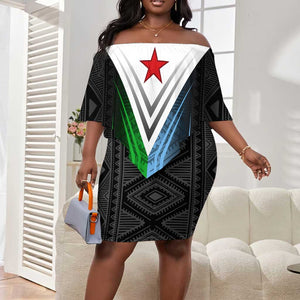 Djibouti Africa Off Shoulder Short Dress Tribal Geometry Meets National Colors and Red Star Boldness
