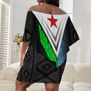 Djibouti Africa Off Shoulder Short Dress Tribal Geometry Meets National Colors and Red Star Boldness