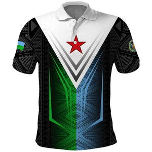 Djibouti Africa Polo Shirt Tribal Geometry Meets National Colors and Red Star Boldness