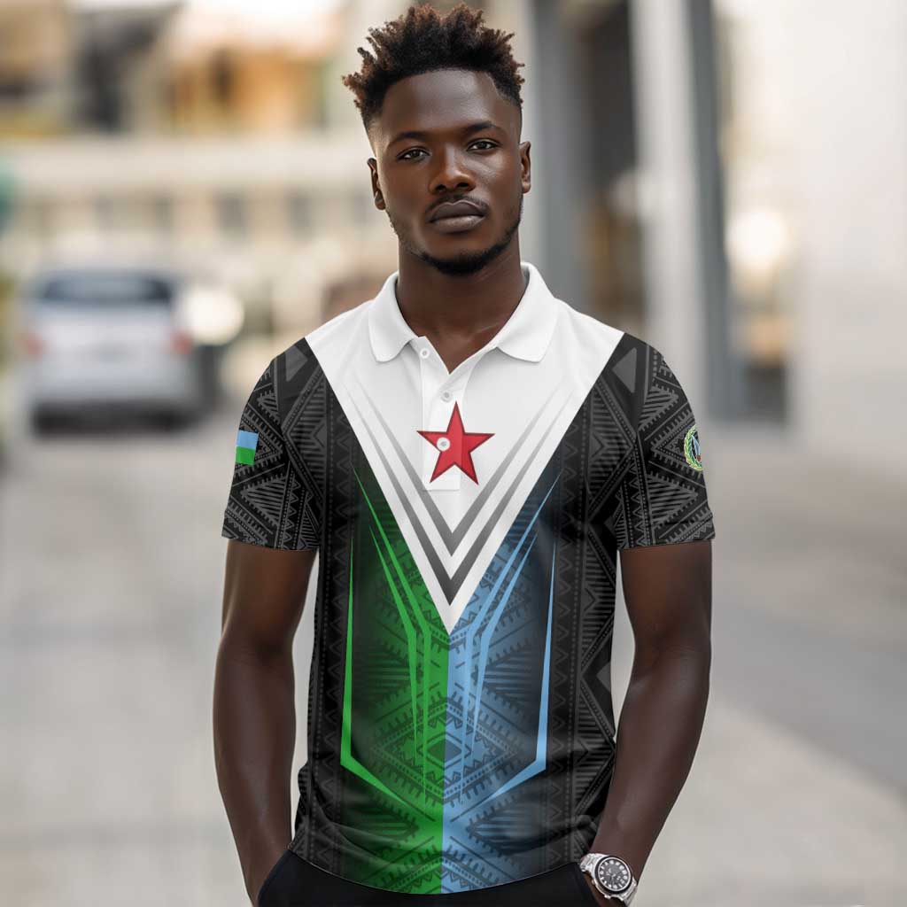Djibouti Africa Polo Shirt Tribal Geometry Meets National Colors and Red Star Boldness