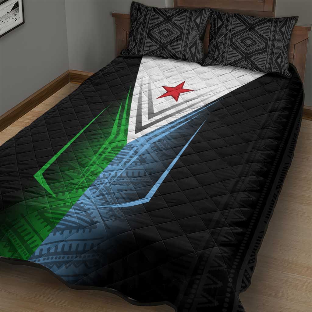 Djibouti Africa Quilt Bed Set Tribal Geometry Meets National Colors and Red Star Boldness