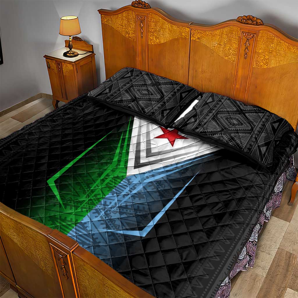 Djibouti Africa Quilt Bed Set Tribal Geometry Meets National Colors and Red Star Boldness