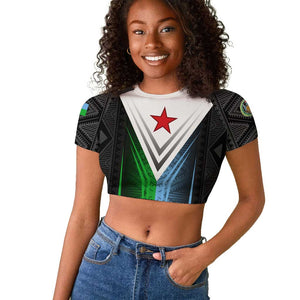 Djibouti Africa Raglan Cropped T shirt Tribal Geometry Meets National Colors and Red Star Boldness