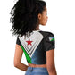 Djibouti Africa Raglan Cropped T shirt Tribal Geometry Meets National Colors and Red Star Boldness