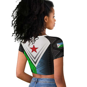 Djibouti Africa Raglan Cropped T shirt Tribal Geometry Meets National Colors and Red Star Boldness
