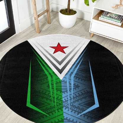 Djibouti Africa Round Carpet Tribal Geometry Meets National Colors and Red Star Boldness