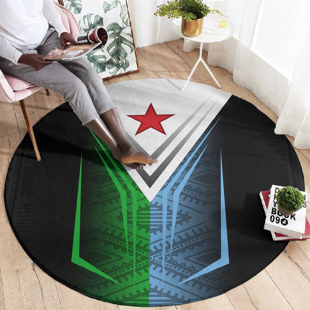Djibouti Africa Round Carpet Tribal Geometry Meets National Colors and Red Star Boldness