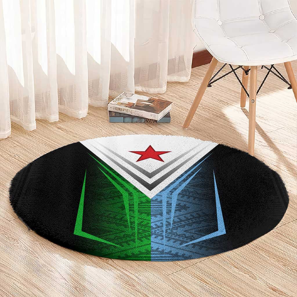 Djibouti Africa Round Carpet Tribal Geometry Meets National Colors and Red Star Boldness