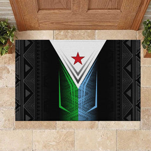 Djibouti Africa Rubber Doormat Tribal Geometry Meets National Colors and Red Star Boldness