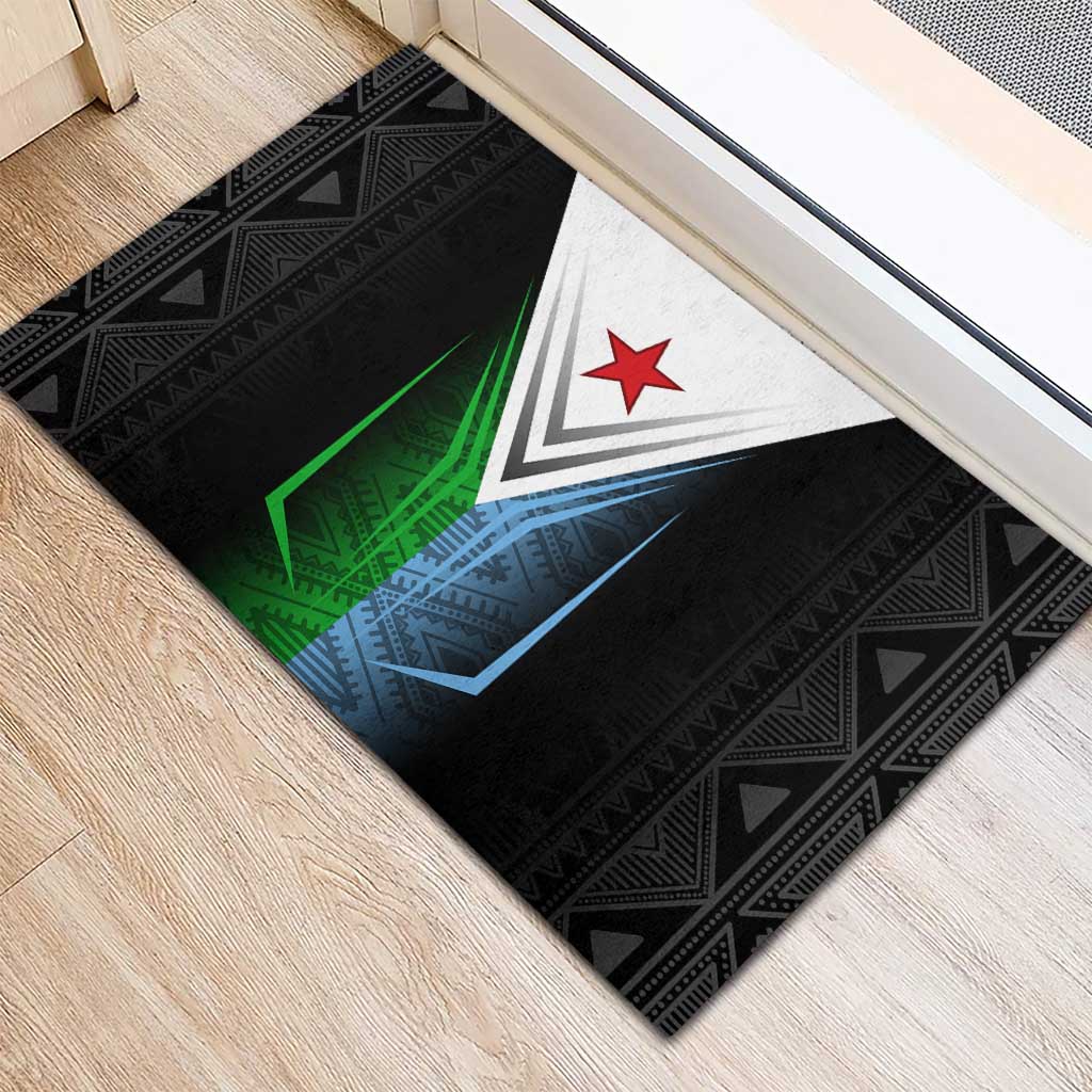 Djibouti Africa Rubber Doormat Tribal Geometry Meets National Colors and Red Star Boldness