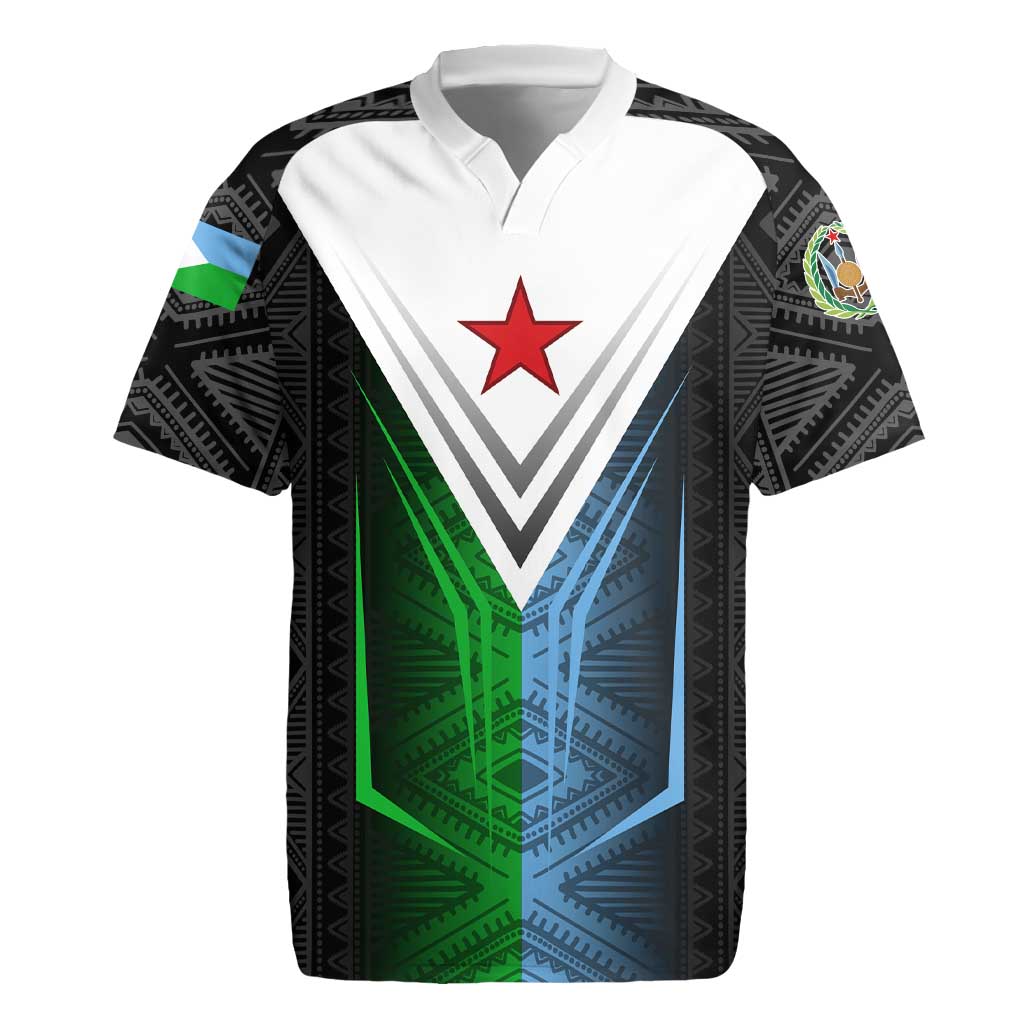 Djibouti Africa Rugby Jersey Tribal Geometry Meets National Colors and Red Star Boldness