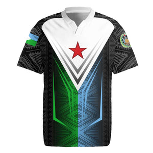 Djibouti Africa Rugby Jersey Tribal Geometry Meets National Colors and Red Star Boldness