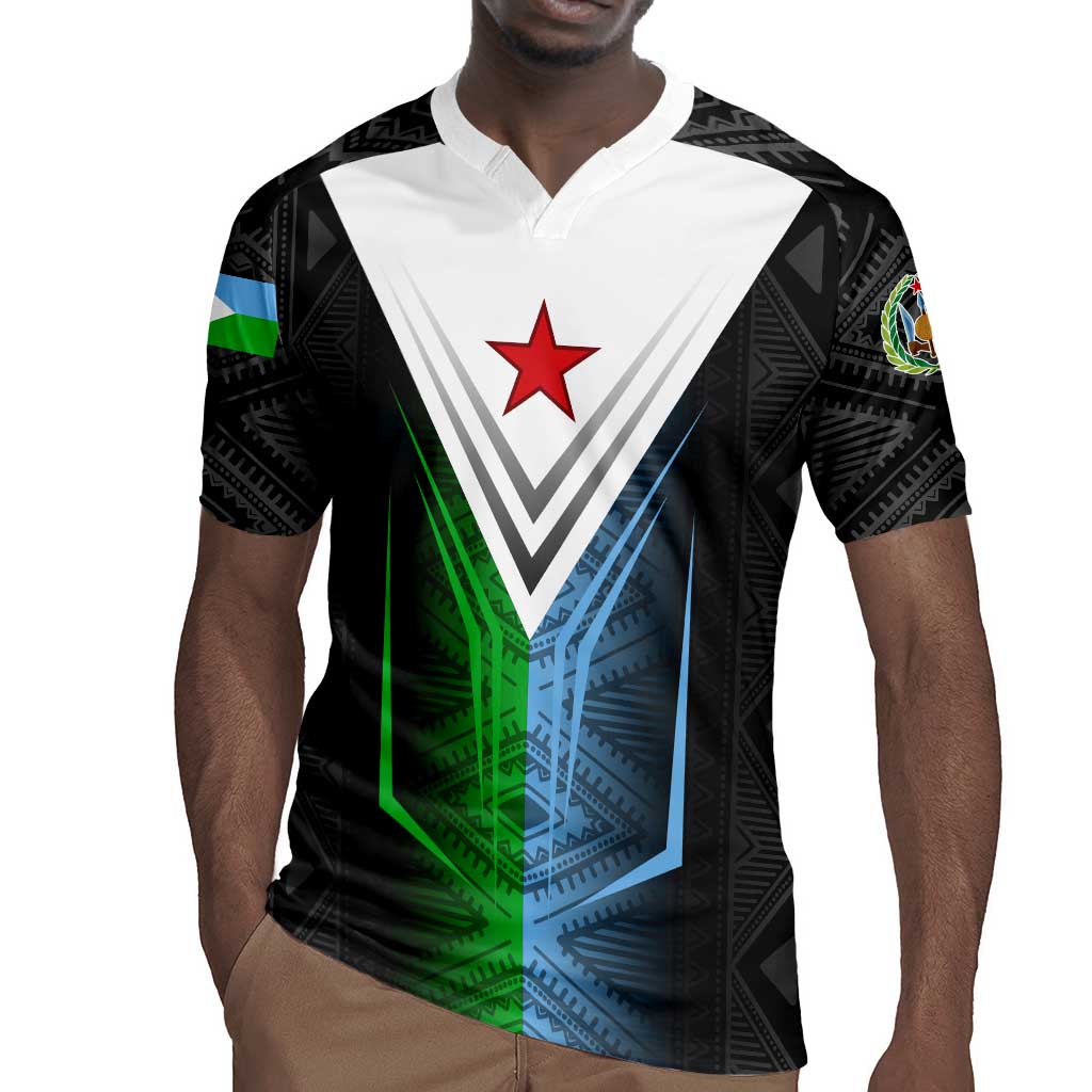 Djibouti Africa Rugby Jersey Tribal Geometry Meets National Colors and Red Star Boldness