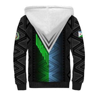 Djibouti Africa Sherpa Hoodie Tribal Geometry Meets National Colors and Red Star Boldness