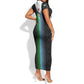 Djibouti Africa Short Sleeve Bodycon Dress Tribal Geometry Meets National Colors and Red Star Boldness TS04