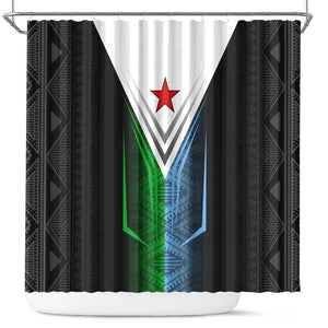 Djibouti Africa Shower Curtain Tribal Geometry Meets National Colors and Red Star Boldness