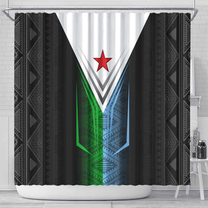 Djibouti Africa Shower Curtain Tribal Geometry Meets National Colors and Red Star Boldness