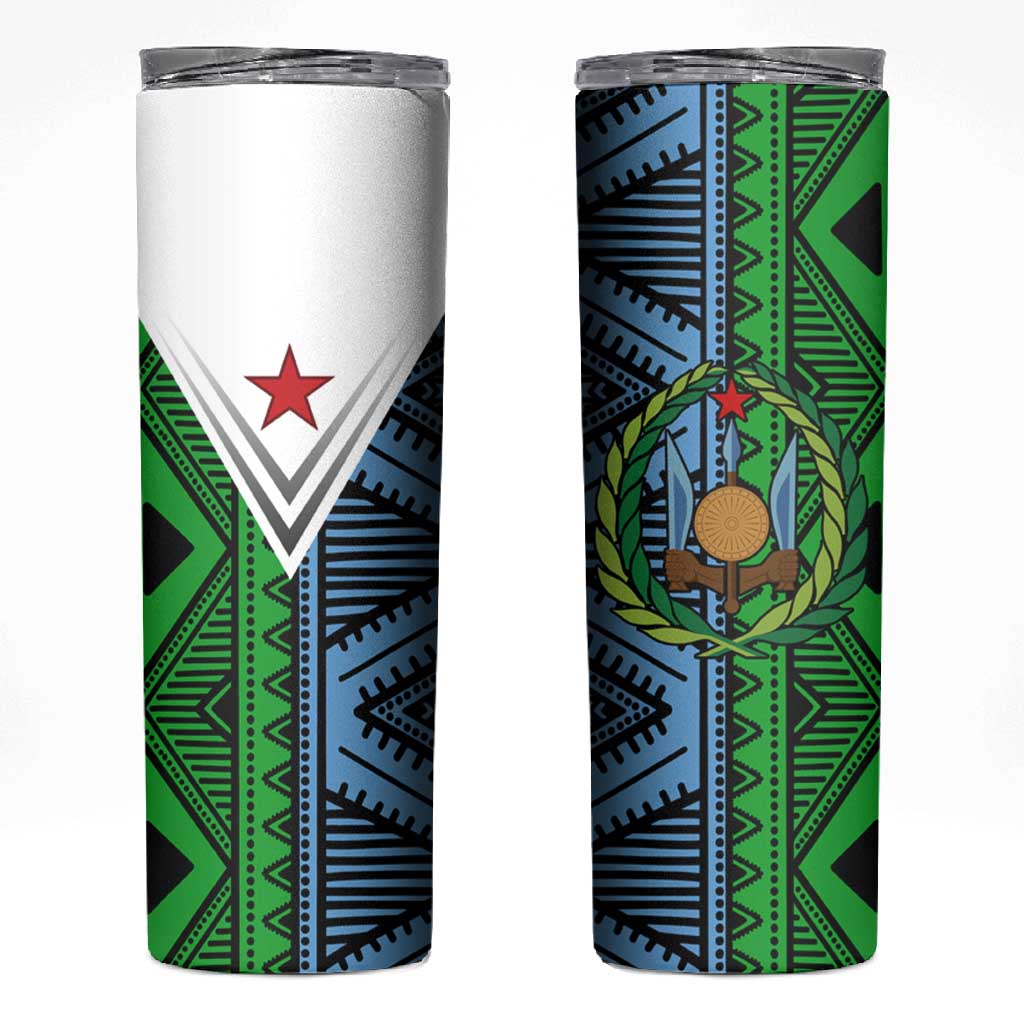 Djibouti Africa Skinny Tumbler Tribal Geometry Meets National Colors and Red Star Boldness