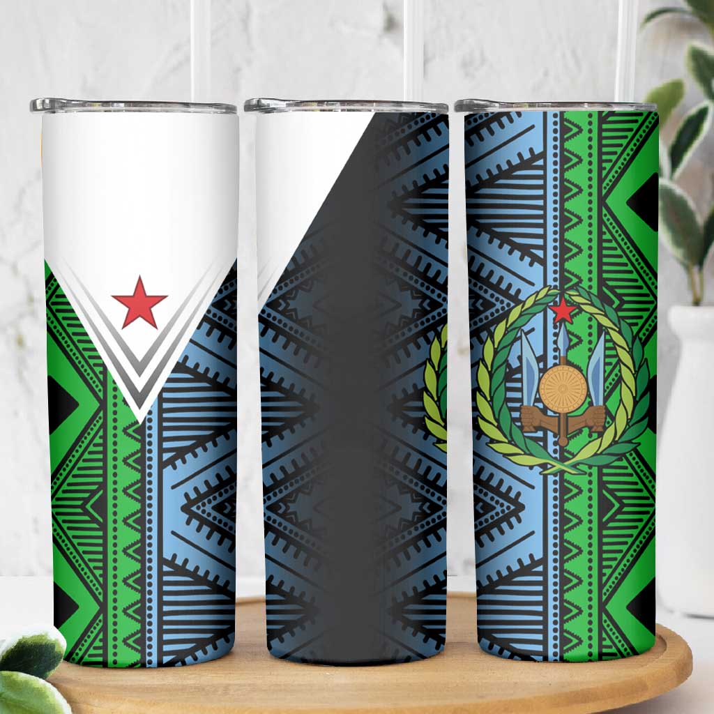 Djibouti Africa Skinny Tumbler Tribal Geometry Meets National Colors and Red Star Boldness