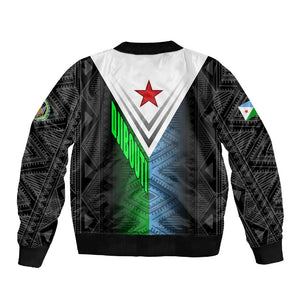 Djibouti Africa Sleeve Zip Bomber Jacket Tribal Geometry Meets National Colors and Red Star Boldness