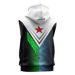 Djibouti Africa Sleeveless Zip Hoodie Tribal Geometry Meets National Colors and Red Star Boldness - African Pride