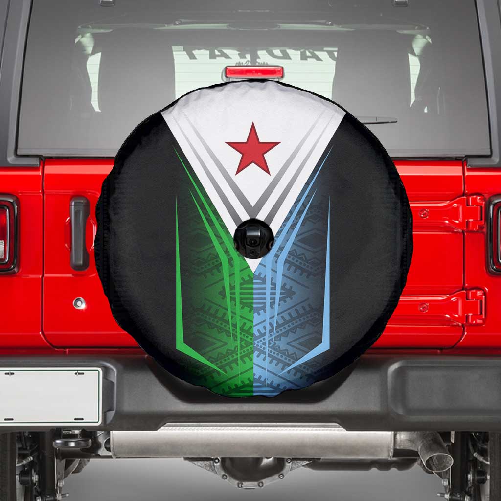 Djibouti Africa Spare Tire Cover Tribal Geometry Meets National Colors and Red Star Boldness