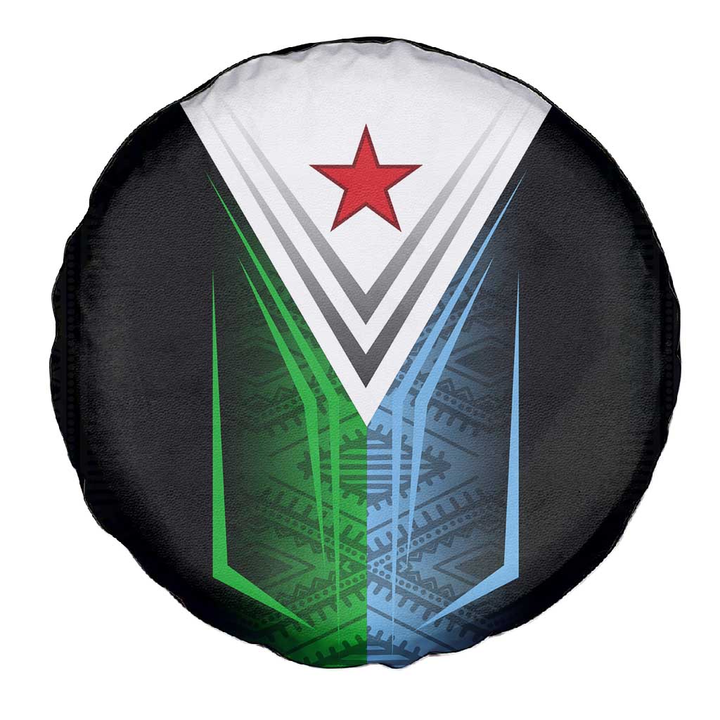 Djibouti Africa Spare Tire Cover Tribal Geometry Meets National Colors and Red Star Boldness
