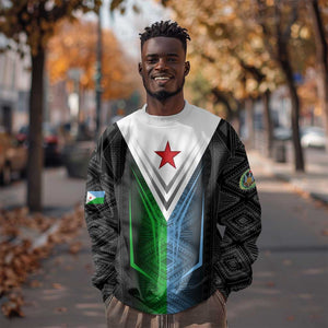 Djibouti Africa Sweatshirt Tribal Geometry Meets National Colors and Red Star Boldness