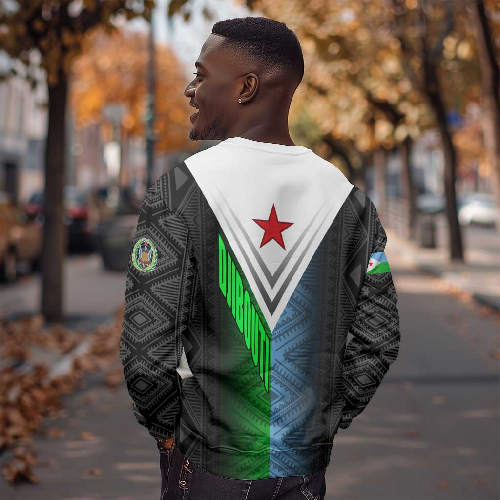 Djibouti Africa Sweatshirt Tribal Geometry Meets National Colors and Red Star Boldness