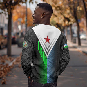 Djibouti Africa Sweatshirt Tribal Geometry Meets National Colors and Red Star Boldness