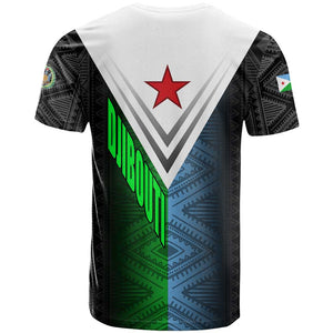 Djibouti Africa T shirt Tribal Geometry Meets National Colors and Red Star Boldness