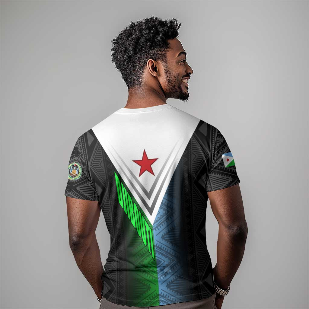 Djibouti Africa T shirt Tribal Geometry Meets National Colors and Red Star Boldness