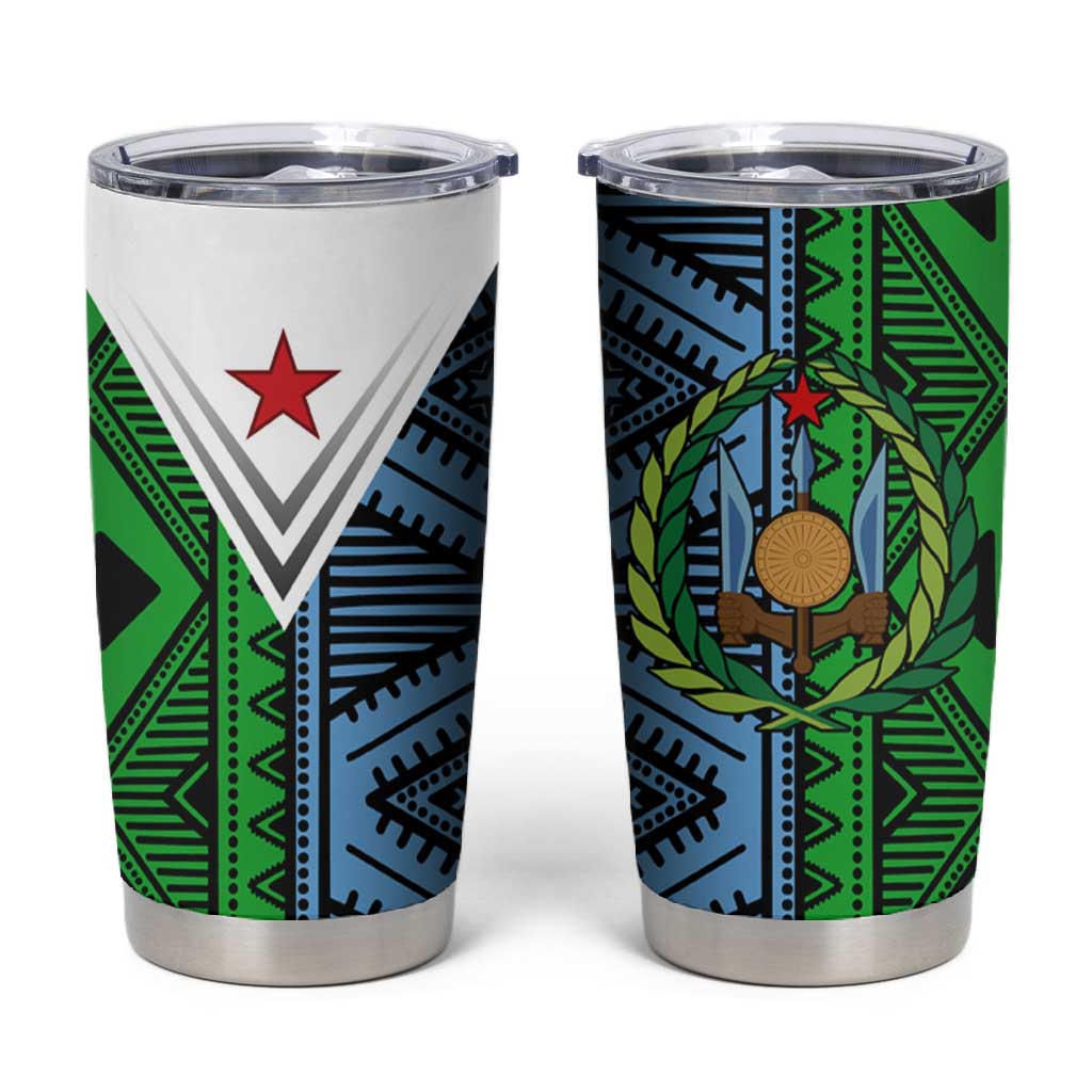 Djibouti Africa Tumbler Cup Tribal Geometry Meets National Colors and Red Star Boldness