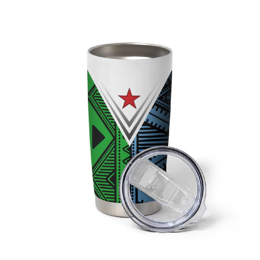 Djibouti Africa Tumbler Cup Tribal Geometry Meets National Colors and Red Star Boldness