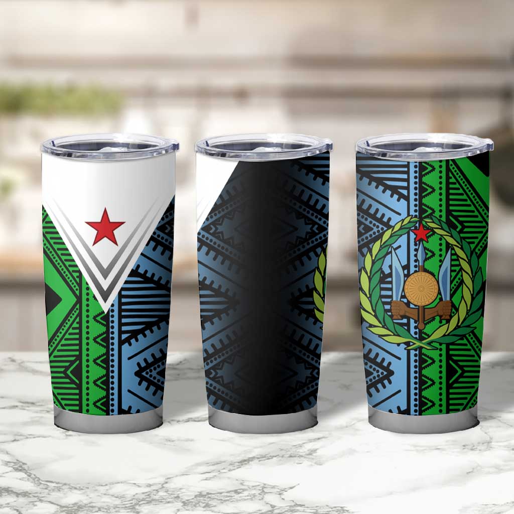 Djibouti Africa Tumbler Cup Tribal Geometry Meets National Colors and Red Star Boldness