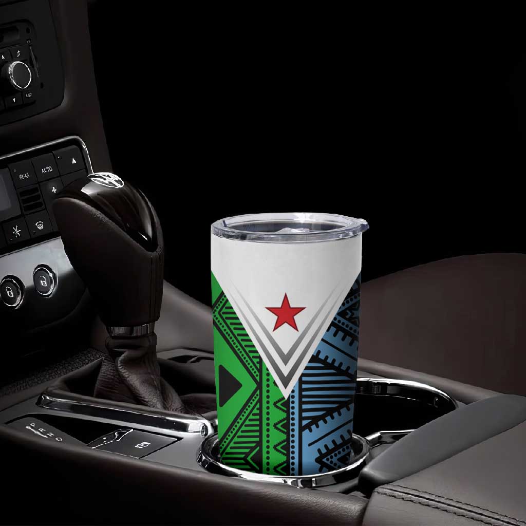 Djibouti Africa Tumbler Cup Tribal Geometry Meets National Colors and Red Star Boldness