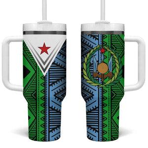 Djibouti Africa Tumbler With Handle Tribal Geometry Meets National Colors and Red Star Boldness