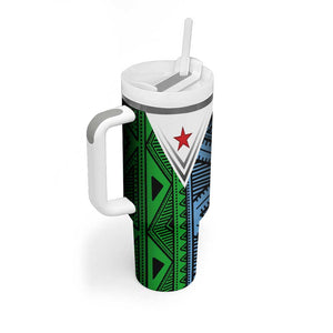 Djibouti Africa Tumbler With Handle Tribal Geometry Meets National Colors and Red Star Boldness