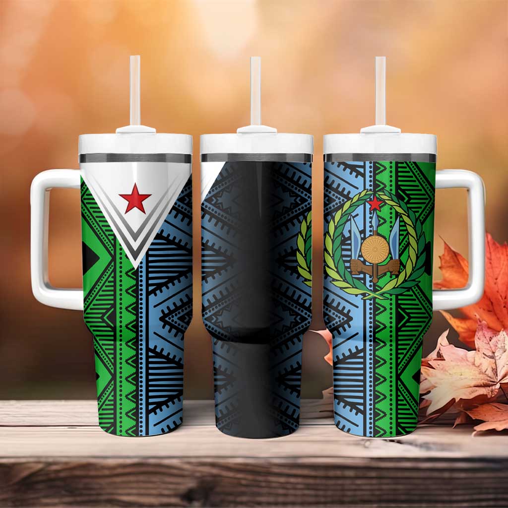 Djibouti Africa Tumbler With Handle Tribal Geometry Meets National Colors and Red Star Boldness