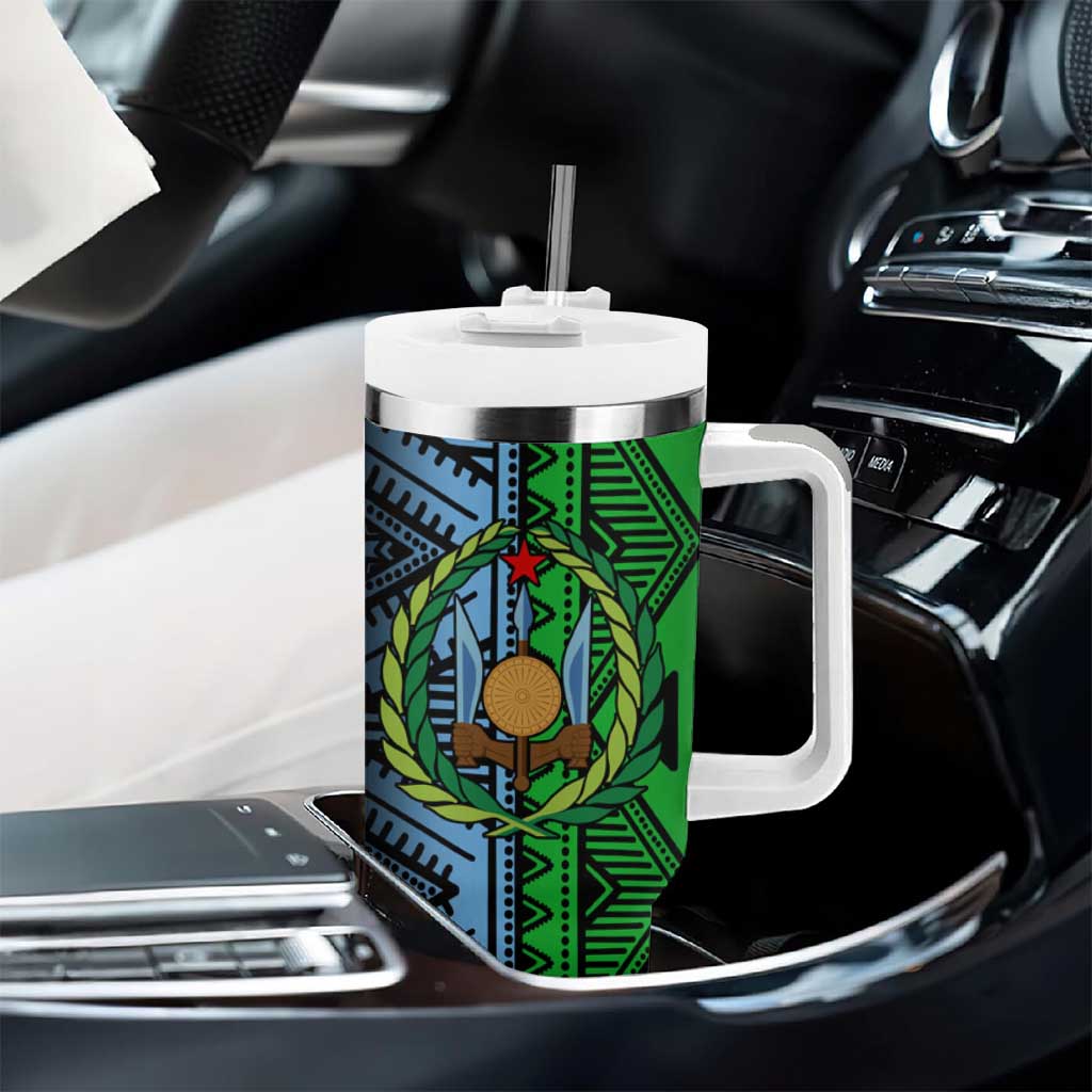 Djibouti Africa Tumbler With Handle Tribal Geometry Meets National Colors and Red Star Boldness