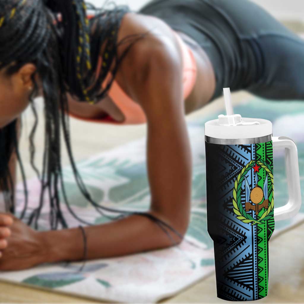 Djibouti Africa Tumbler With Handle Tribal Geometry Meets National Colors and Red Star Boldness
