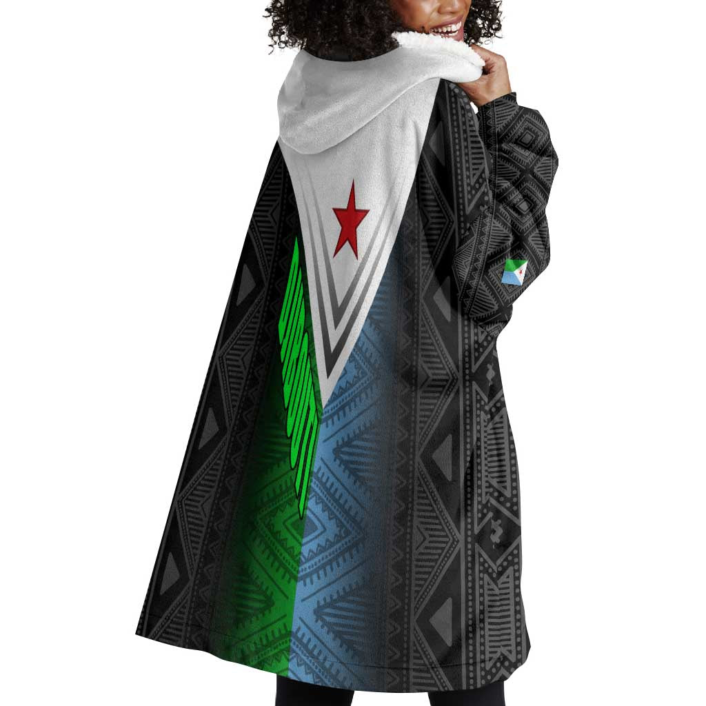 Djibouti Africa Wearable Blanket Hoodie Tribal Geometry Meets National Colors and Red Star Boldness