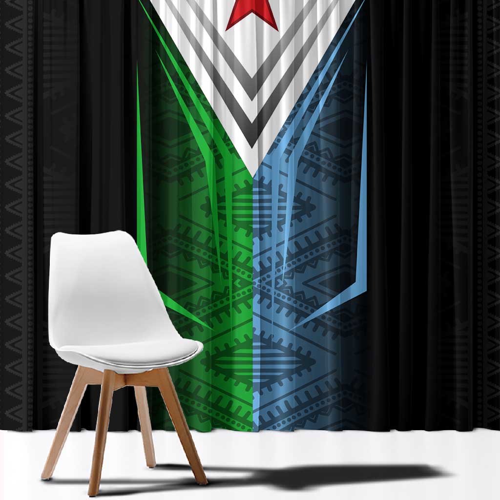 Djibouti Africa Window Curtain Tribal Geometry Meets National Colors and Red Star Boldness