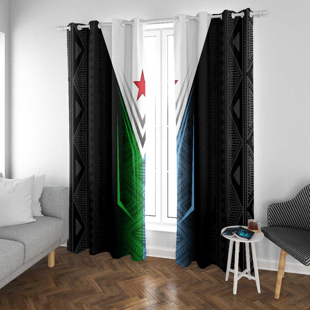 Djibouti Africa Window Curtain Tribal Geometry Meets National Colors and Red Star Boldness